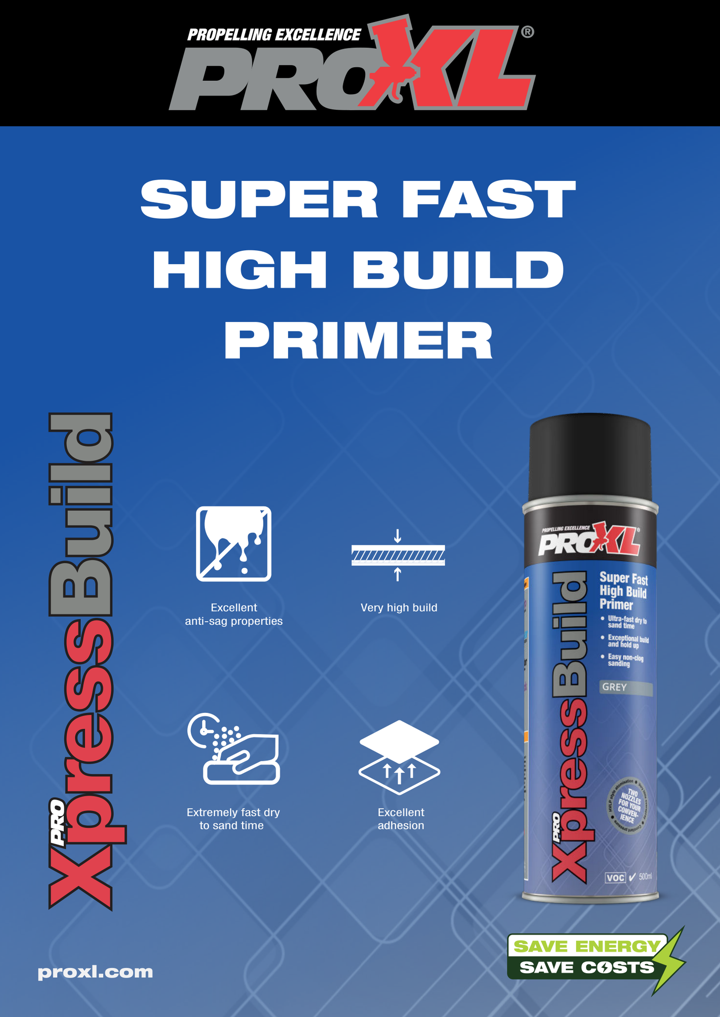 ProXL XpressBuild High Build Primer Aerosol – Grey, Black, White – 17oz Automotive Primer