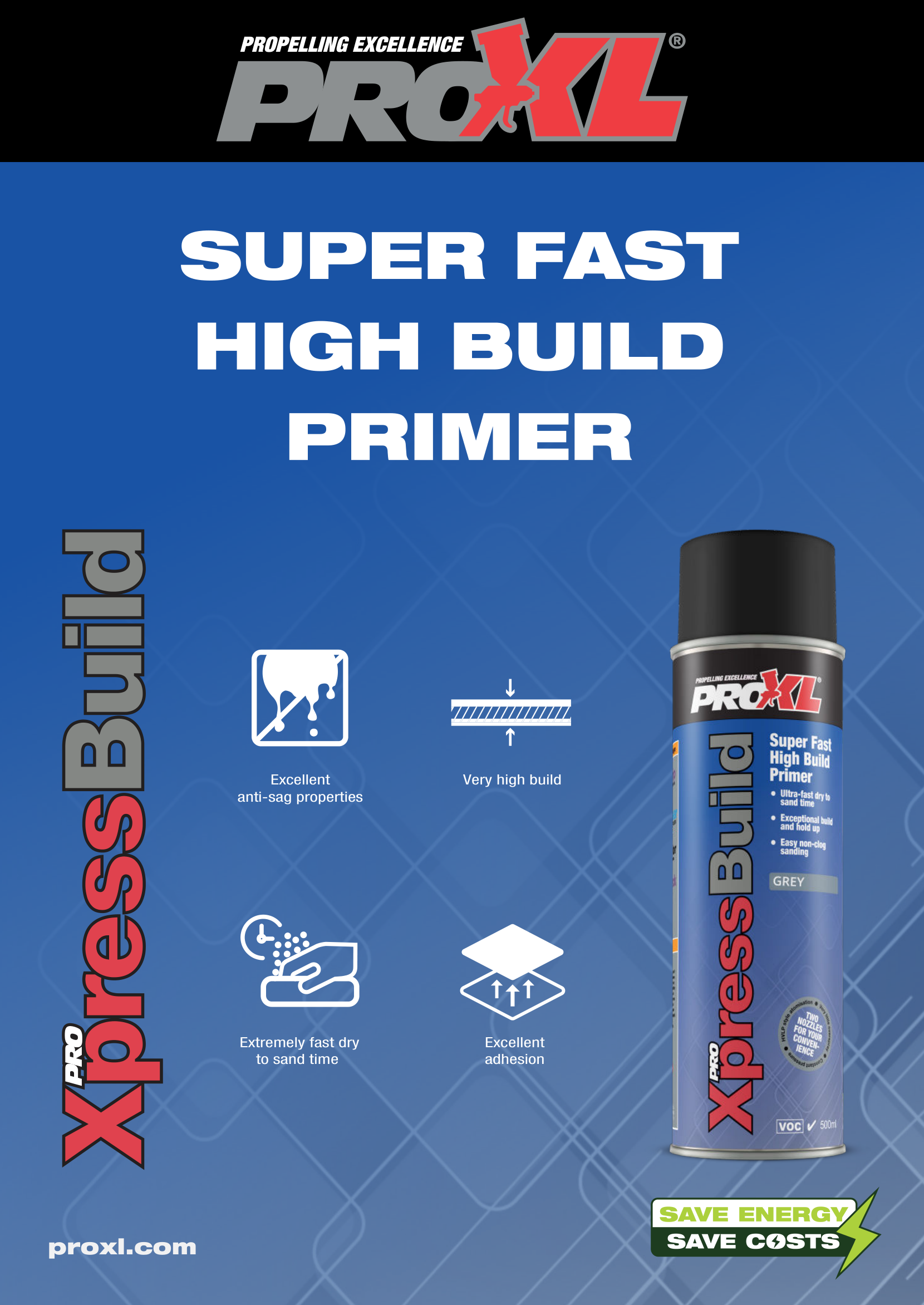 ProXL XpressBuild High Build Primer Aerosol – Grey, Black, White – 17oz Automotive Primer