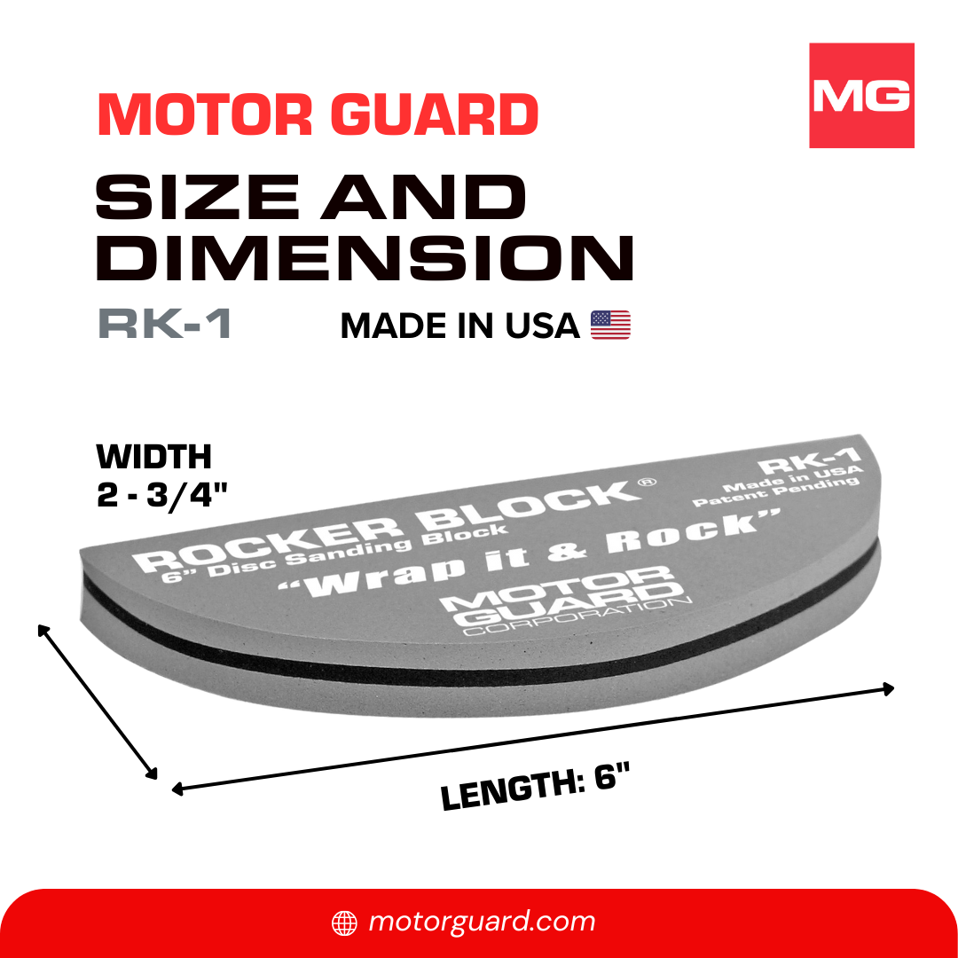 Rocker Block with radiused edge and ergonomic grip, designed for use with 6" PSA sanding discs.