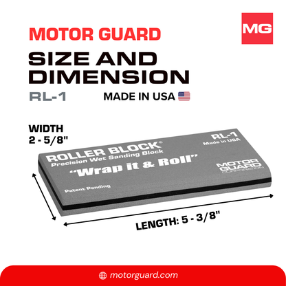 Roller Block with rounded sides for wet sanding, eliminates pressure marks using 5.5"x9" abrasive sheets.